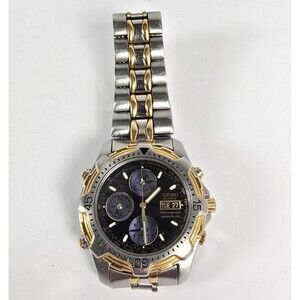 Vintage Seiko Sports 150 Chronograph Quartz 7T39 6A09 Watch Men's Black Dial